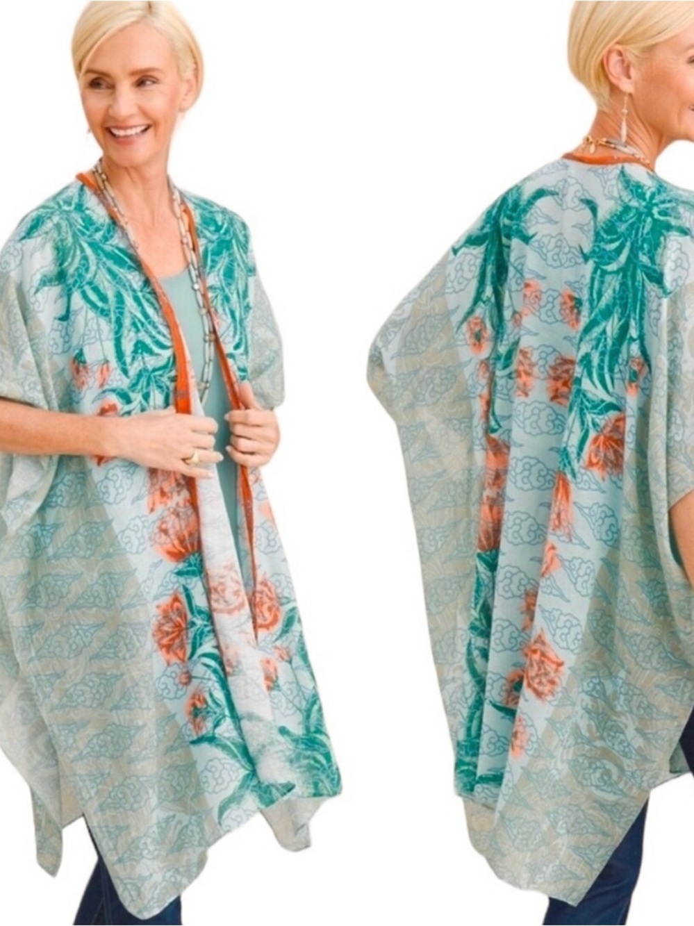 NWT Aratta Teal and Coral Floral Kimono Wrap